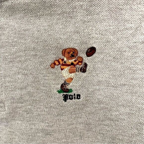 Polo Ralph Lauren Grey Two Button Polo w/ Polo Bear Kicking Rugby Ball Size 7 - Picture 3 of 10